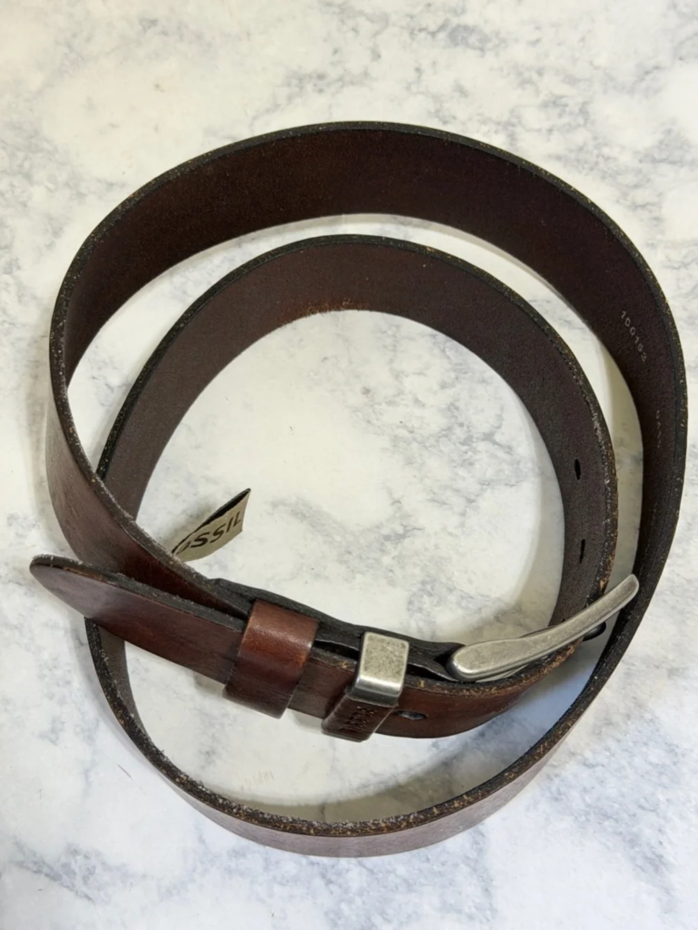 FOSSIL Mens Jay Belt Brown Genuine leather silver buckle Size 38